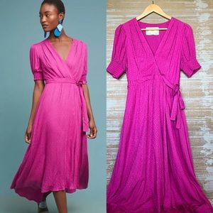 Anthropologie Maeve Breanna Faux Wrap Midi Dress Pink Career Preppy Womens 4